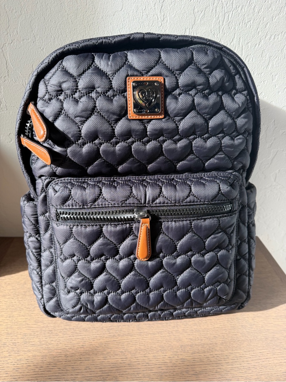 Brighton Quilted Black Backpack with Tan Leather Accents
